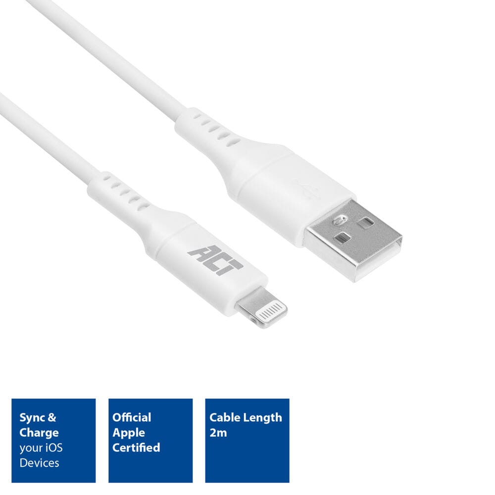 Act USB A To Lightning Load Data Cable 2M MFI certifié