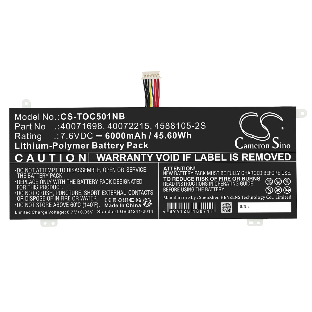 Batterie de remplacement de l'ordinateur portable 6000mAh