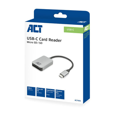 Act Connectivité Lecteur de carte USB-C pour SD et Micro SD, SD 4.0 UHS-I