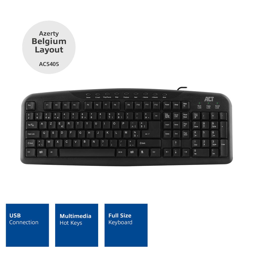 ACT Clavier USB, Azerty, noir