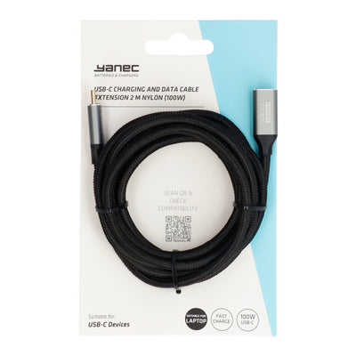 Câble d'extension de câble de chargement et de données Yanec USB-C 2m en nylon (100w)