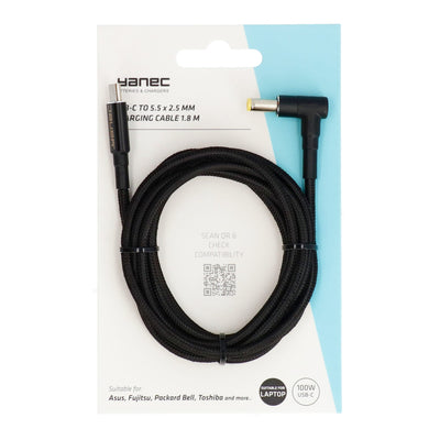 YANEC USB-C à 5,5 x 2,5 mm Câble de charge 1,8 m