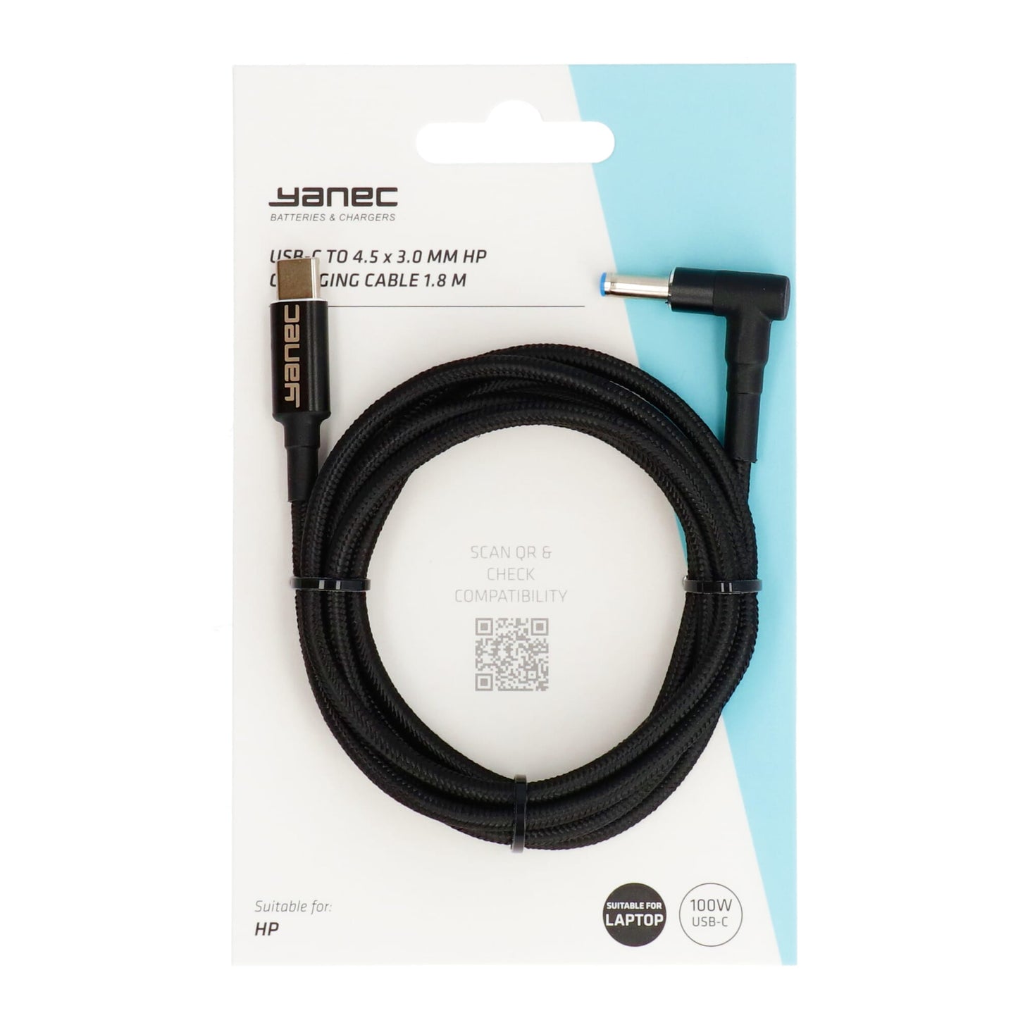 YANEC USB-C à 4,5 x 3,0 mm Câble de charge HP 1,8 m