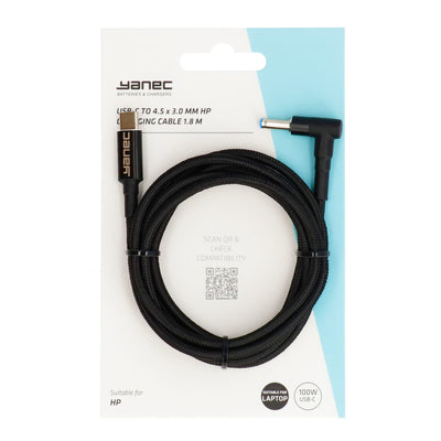 YANEC USB-C à 4,5 x 3,0 mm Câble de charge HP 1,8 m