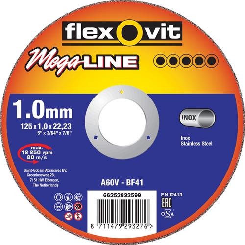 Flexovit dss méga-ligne 125x1,6x22,23 a46v t41 acier inoxydable | 25 pièces