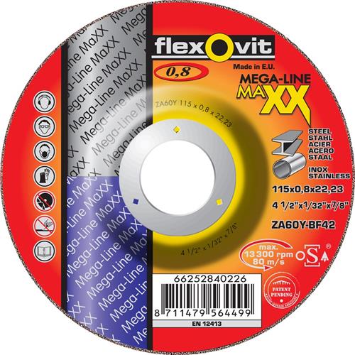 Flexovit dss maxx acier inoxydable 125x0,8x22,23 za60y t42 | 25 pièces