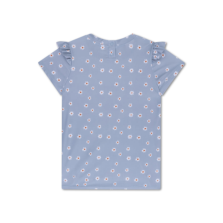 Fleur de marguerite | Chemise de natation UV bleue avec manches courtes