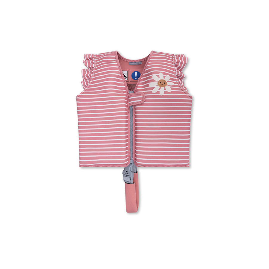 Fleur de marguerite | Gilet de baignade à rayures blanc rouge 3-6 ans