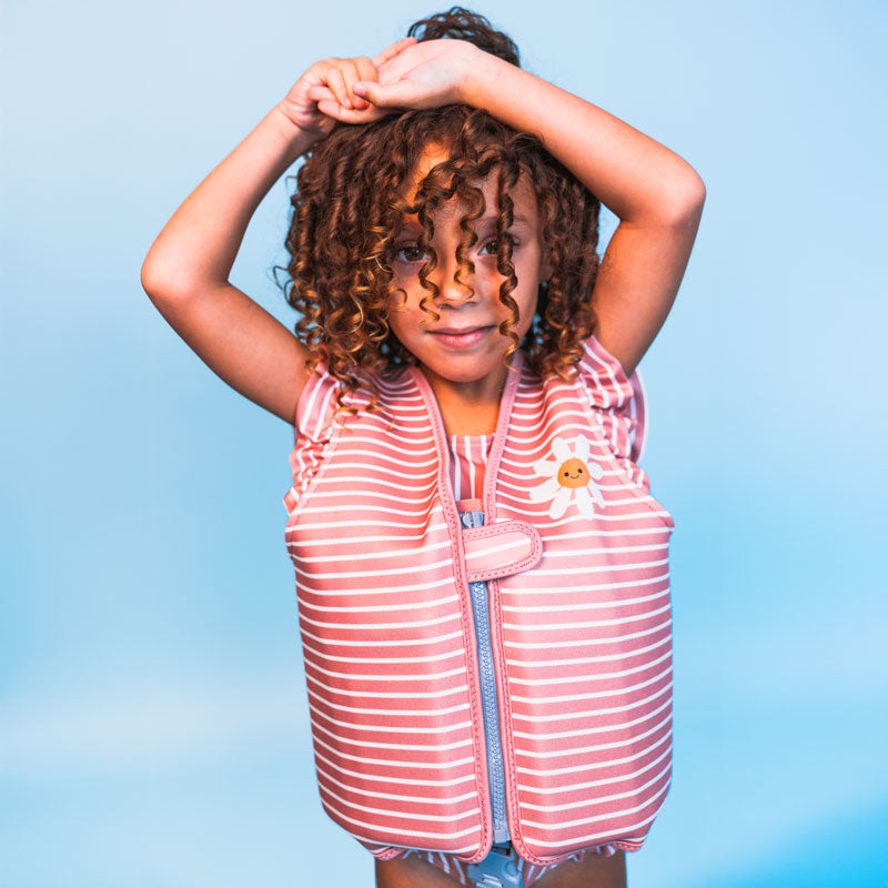 Fleur de marguerite | Gilet de natation à rayures blanc rouge 1-2 ans