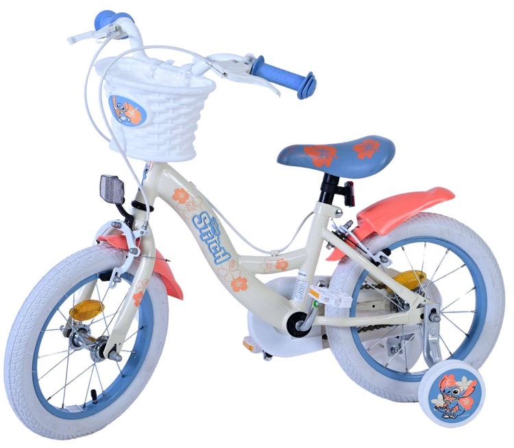 Stitch Stitch Children's Bike Girls 14 pouces Crème Coral Bleu à deux mains Freins