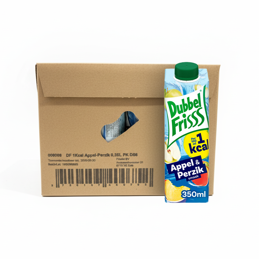 Dubbelfrisss 1kcal pomme pêche pack (8x 350ml)