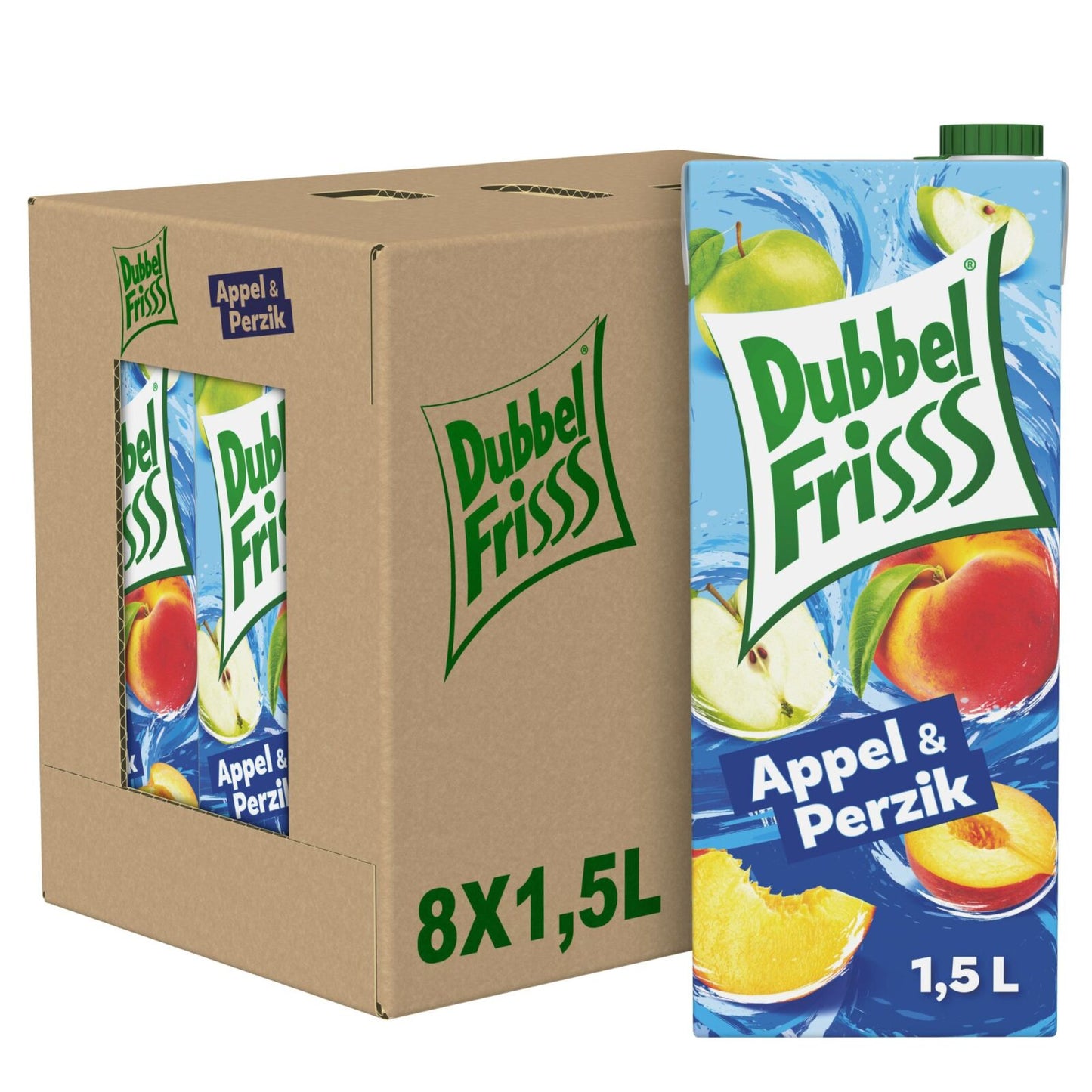 Dubbelfrisss - boisson gazeuse - pomme-pêche - 8 x 1,5l