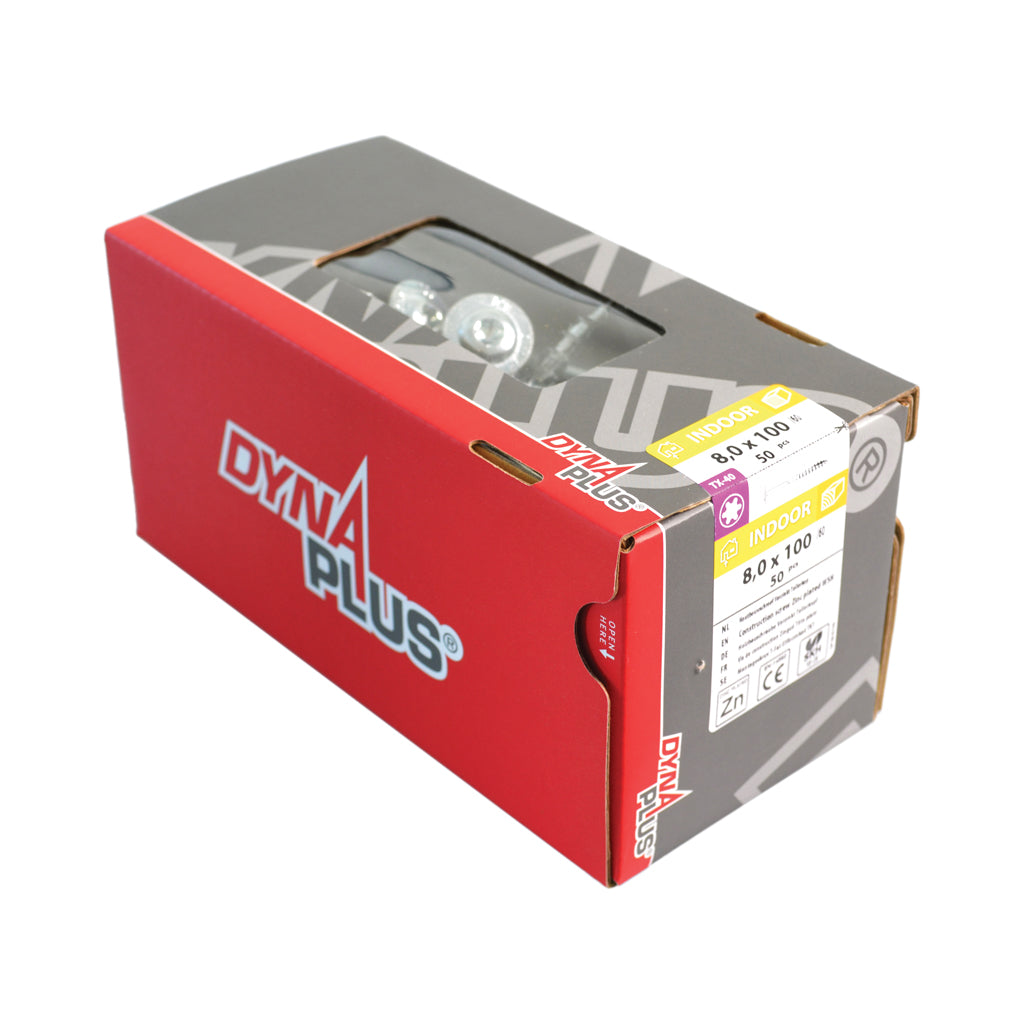 Vis à construction en bois Dynaplus tête bombée galvanisée filetage complet + pointe coupante torx tx40 8.0x40 | 100 pièces - 0286.01.61601