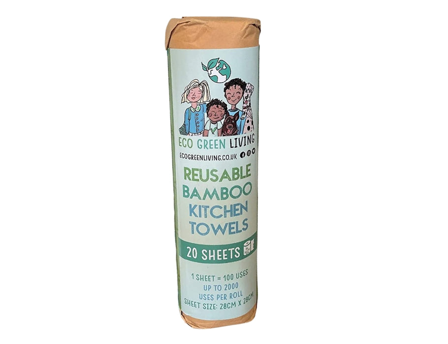 Rouleau de cuisine en bambou réutilisable Eco Green Living - 20 feuilles