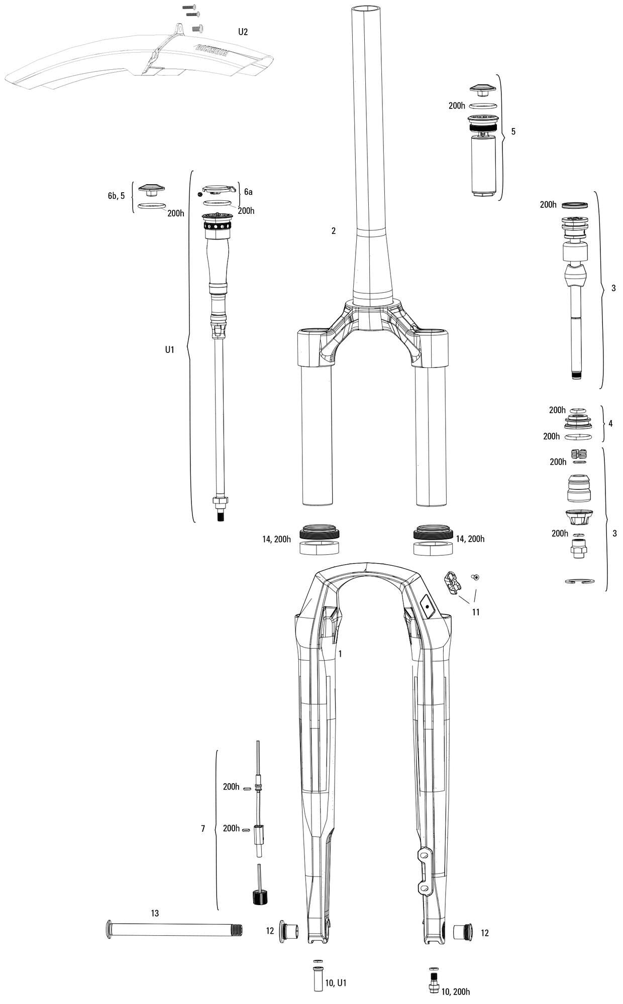 Rockshox RS Suspension Fork Rudy U RD2 700C noir 40 mm