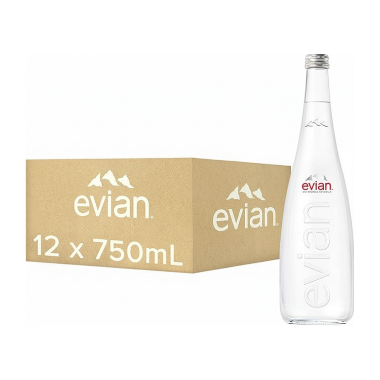Bouteille en verre d'eau minérale Evian (12x75 cl)