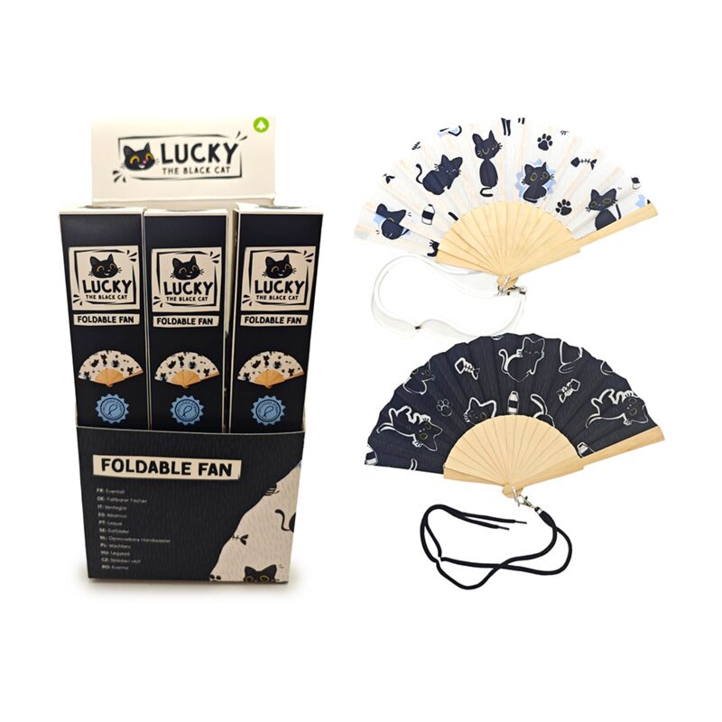 Éventail pliable Lucky le chat noir