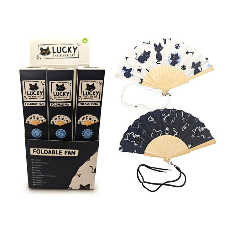 Éventail pliable Lucky le chat noir