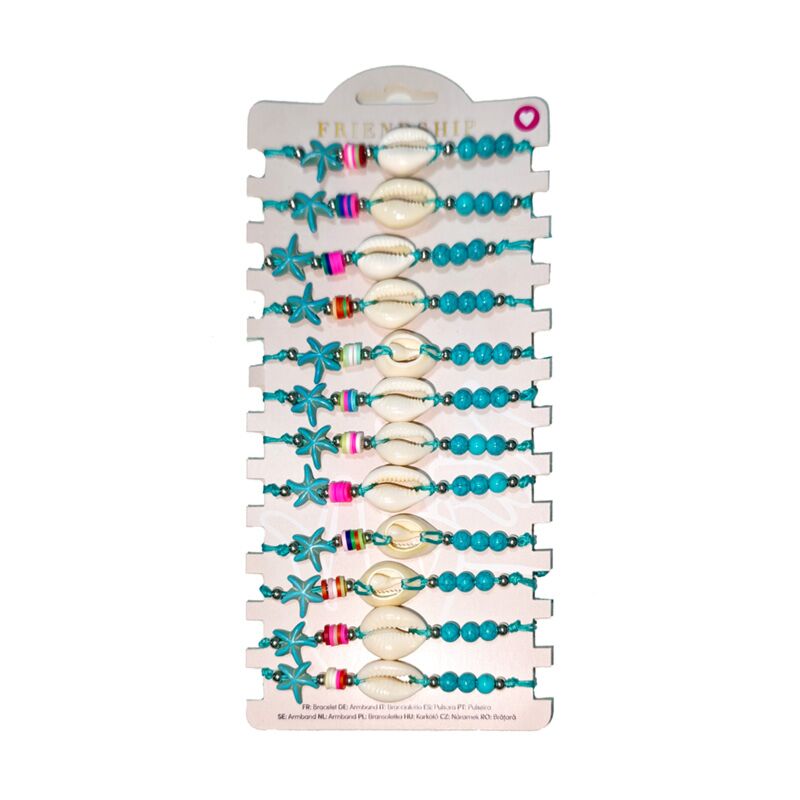 Bracelets fantaisie - perles bleues avec coquillages étoiles de mer