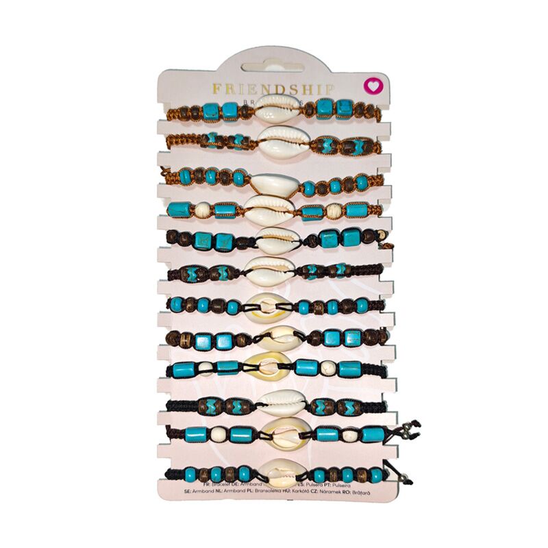 Bracelets fantaisie - perles marron avec coquillages