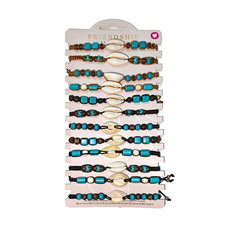 Bracelets fantaisie - perles marron avec coquillages
