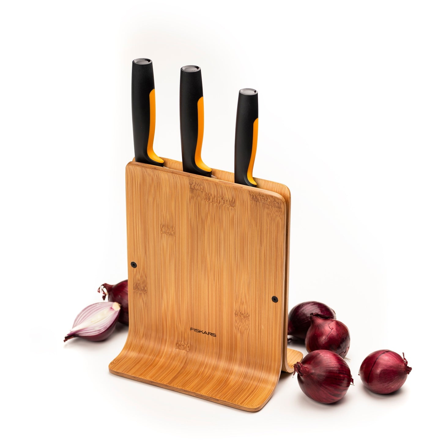 Fiskars Functional Form Bloc à couteaux en bambou avec 3 couteaux