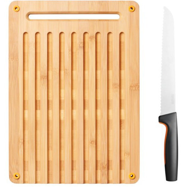 Fiskars Functional Form Set planche à découper le pain et couteau en bambou