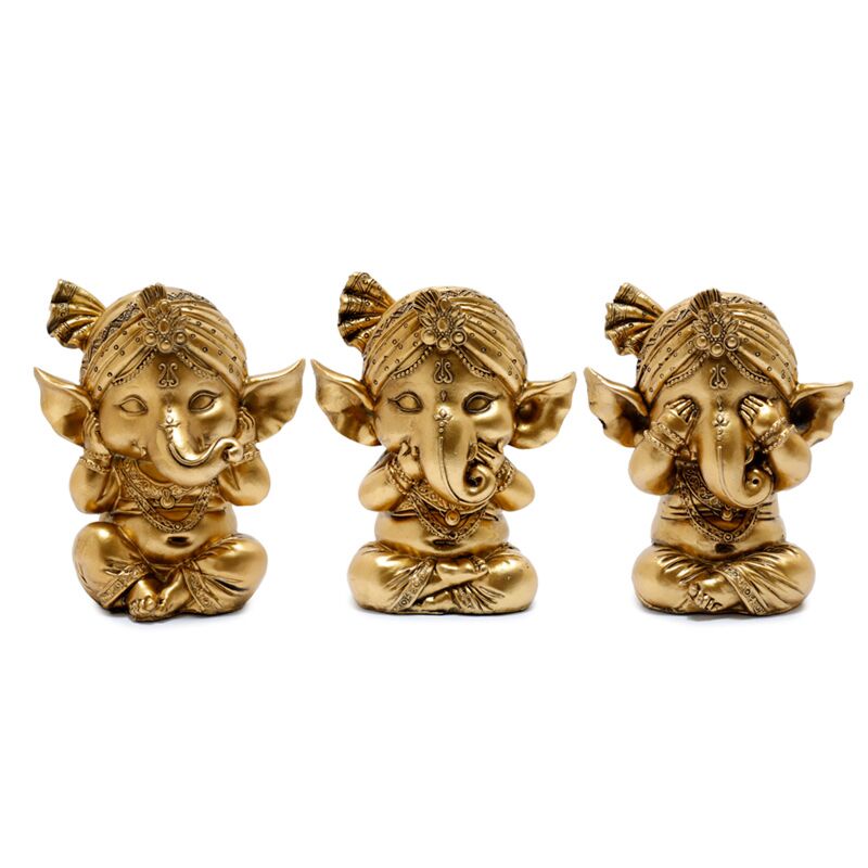 Set 3 Golden Ganesh Hear ne dit pas de mal