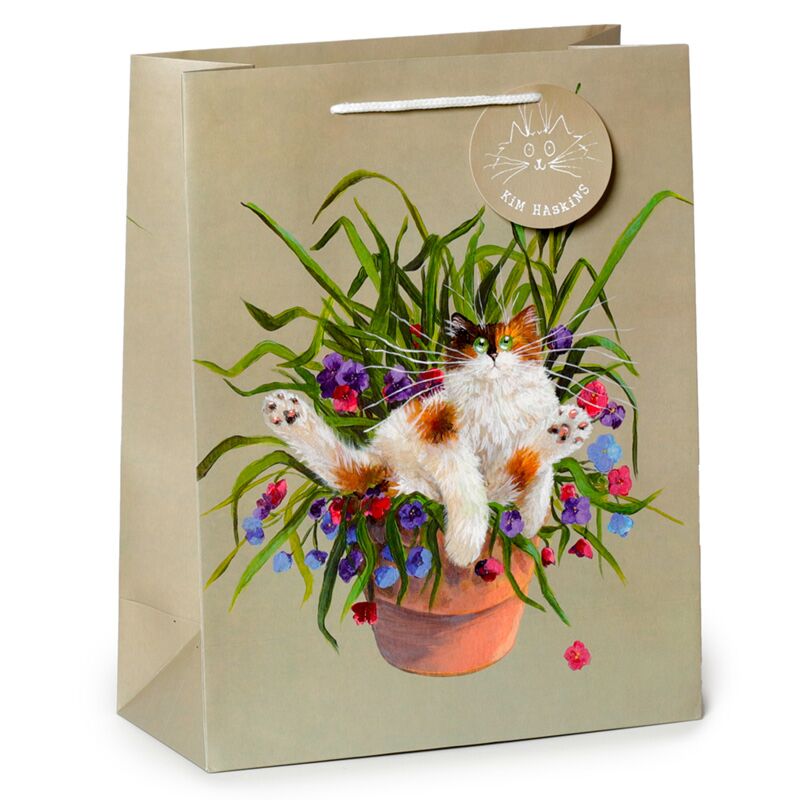 Kim Haskins Cat dans Plantenpot Green - Sac cadeau grand