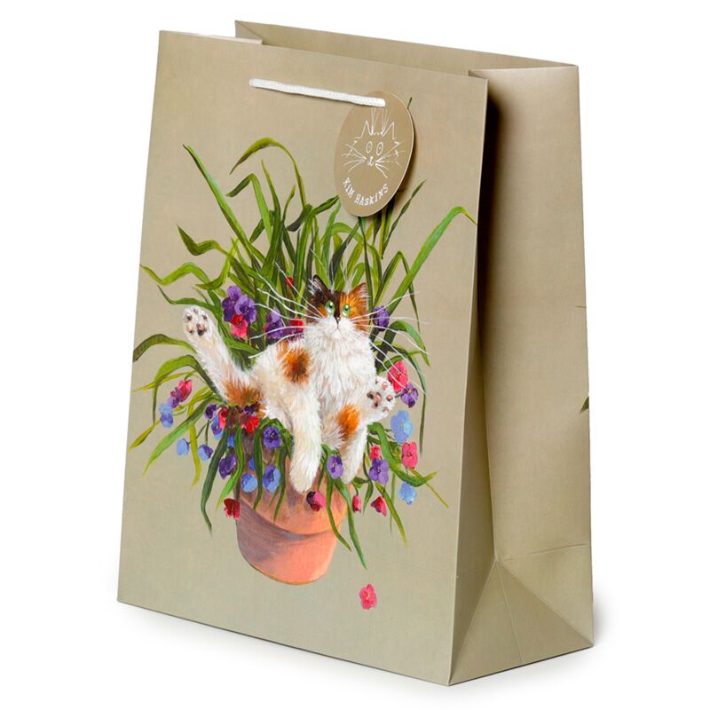Kim Haskins Cat dans Plantenpot Green - Sac cadeau grand