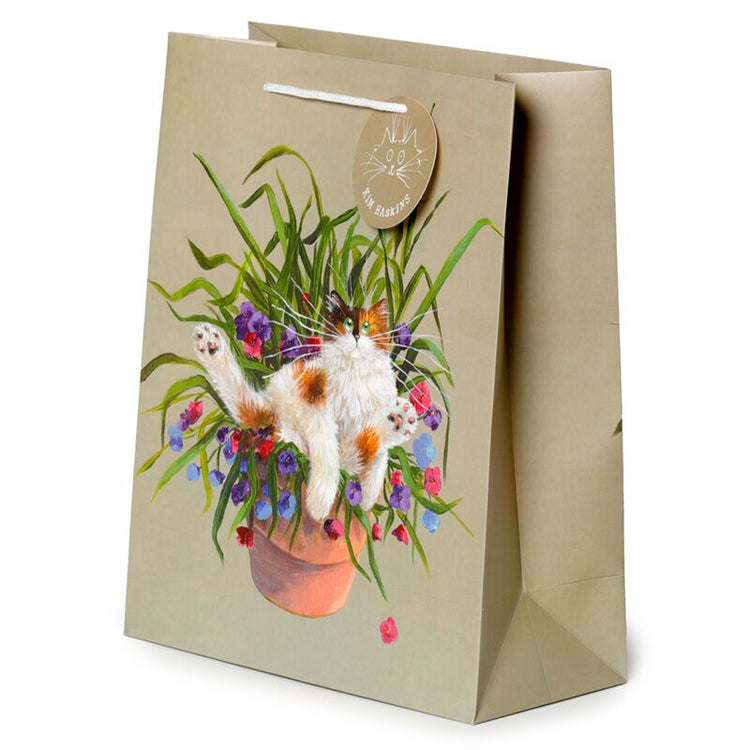 Kim Haskins Cat dans Plantenpot Green - Sac cadeau grand