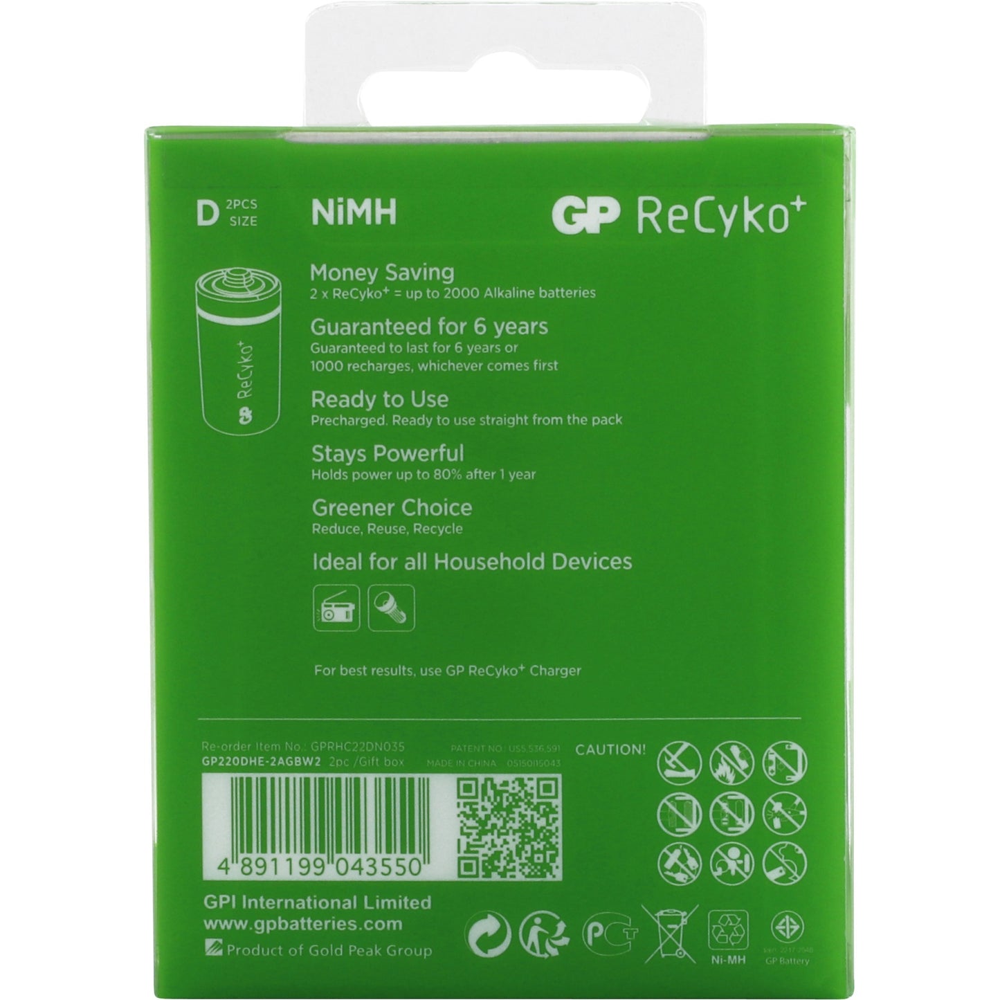 GP Batteries ReCyko+ D 2200 2 piles rechargeables