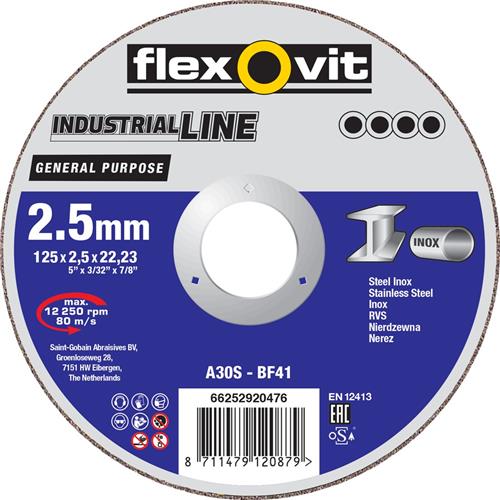 Flexovit dss industriel 125x2,5x22,23 a30s t41 pc acier inoxydable | 25 pièces