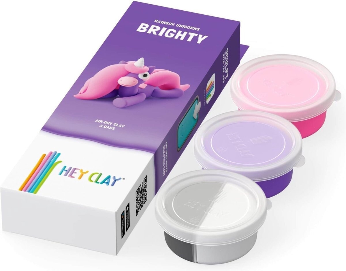 Hey-Clay Licorne arc-en-ciel Brighty 3 boîtes de pâte à modeler