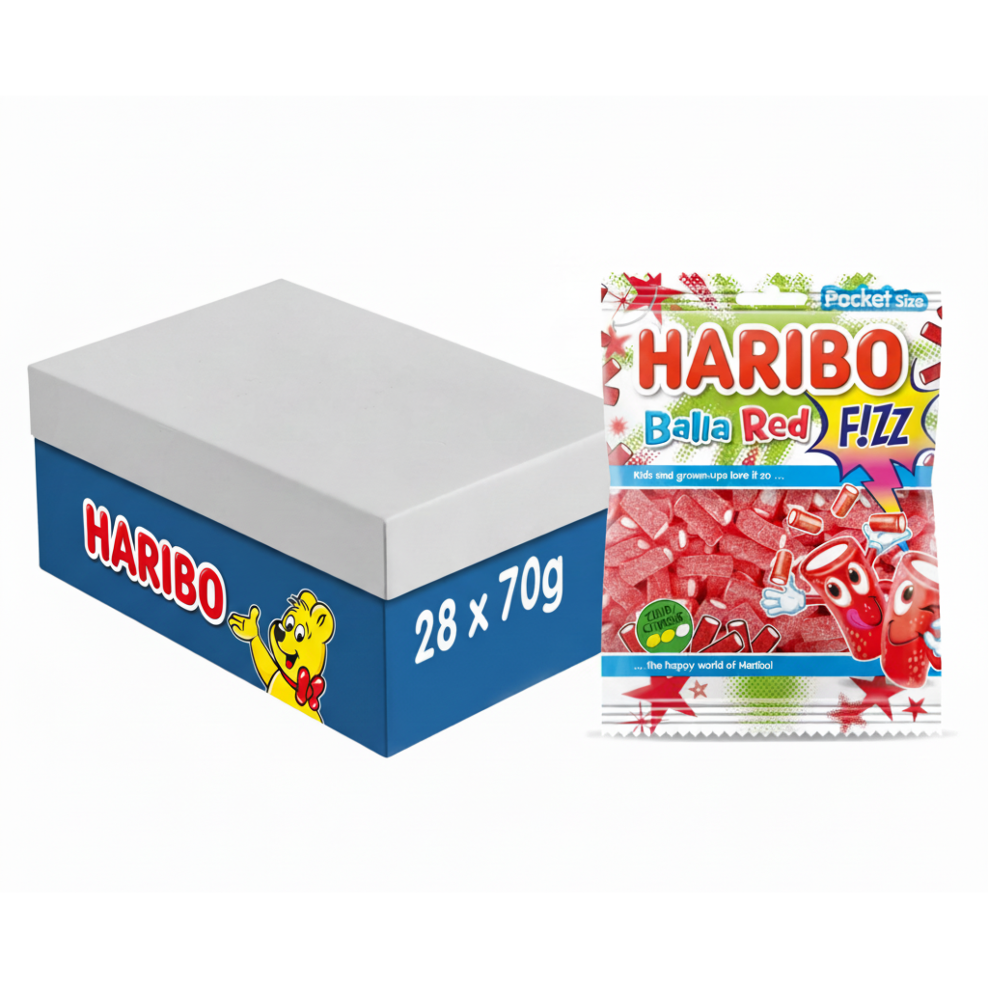 Sachet Haribo balla rouge fizz (28x70gr)