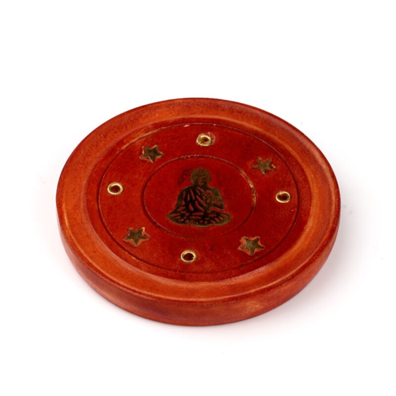 Mango Wood Round Encens Buddha Inclay