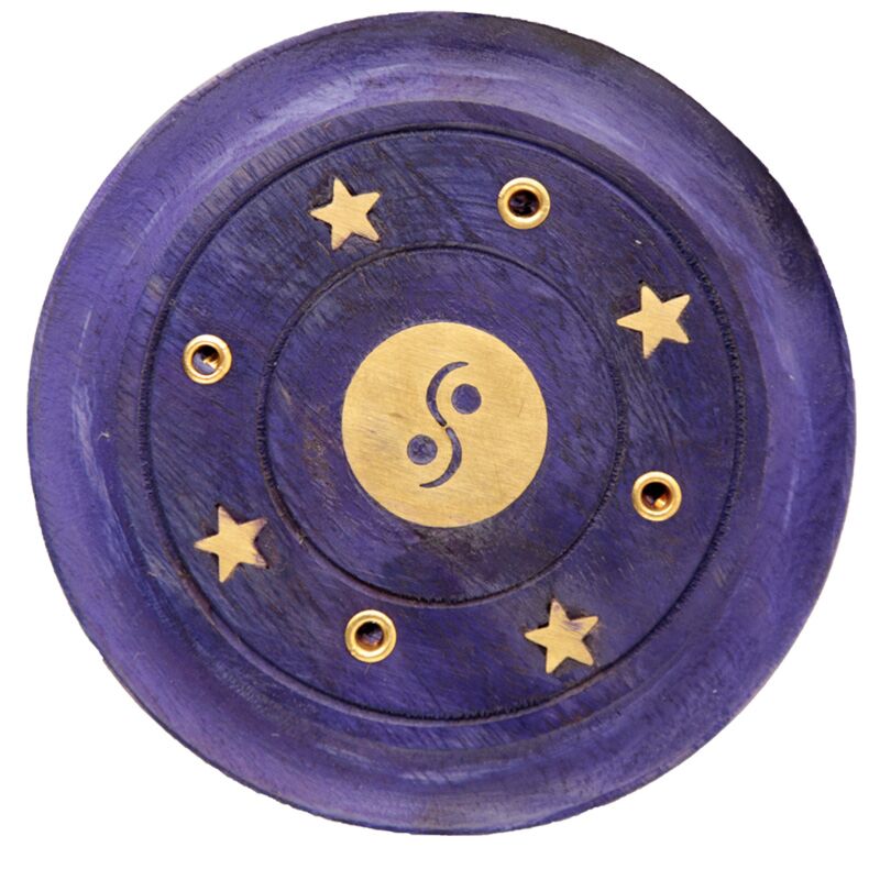 Mango Wood Yin Yang autour du support d'encens violet