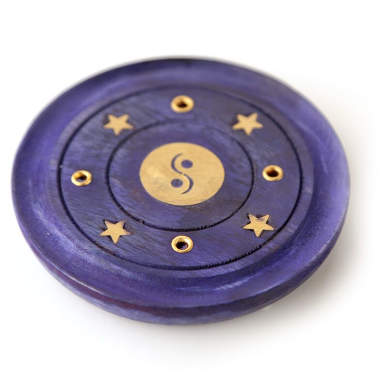 Mango Wood Yin Yang autour du support d'encens violet