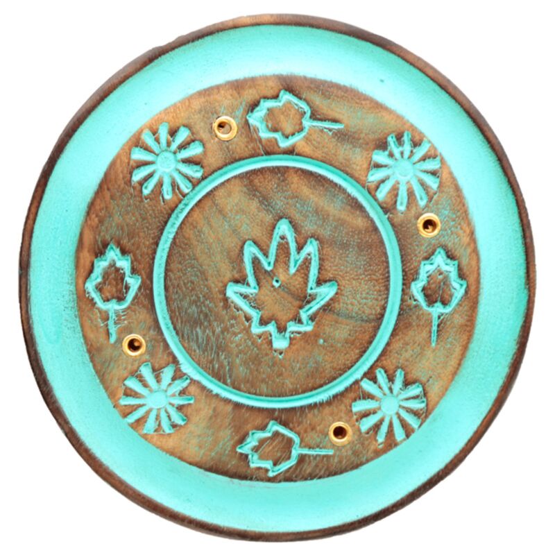 Mango Wood Green Leaf Round Encensder