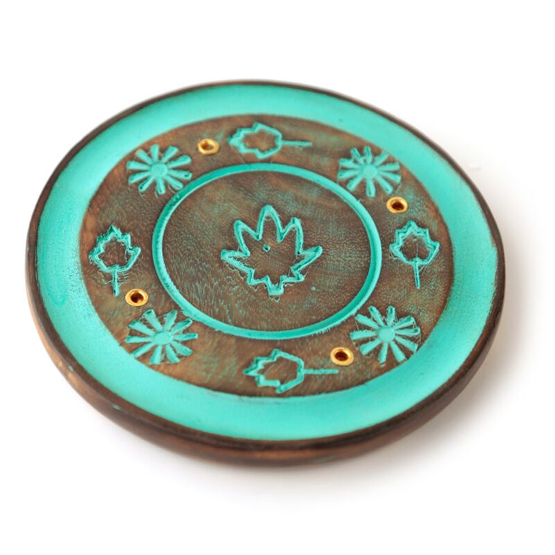 Mango Wood Green Leaf Round Encensder