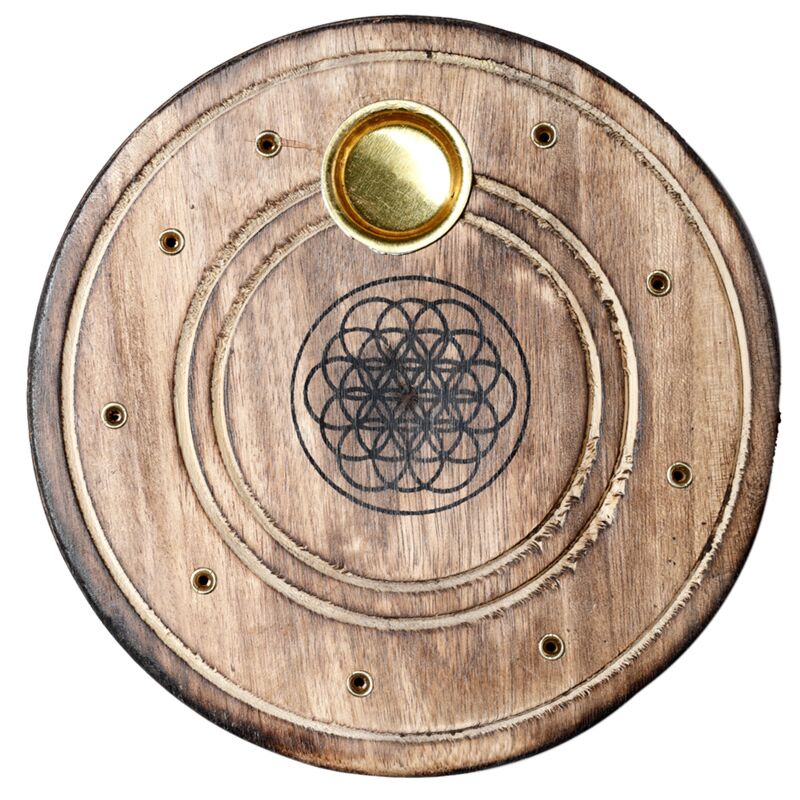Mango Wood Round Fleur ou Life Encender