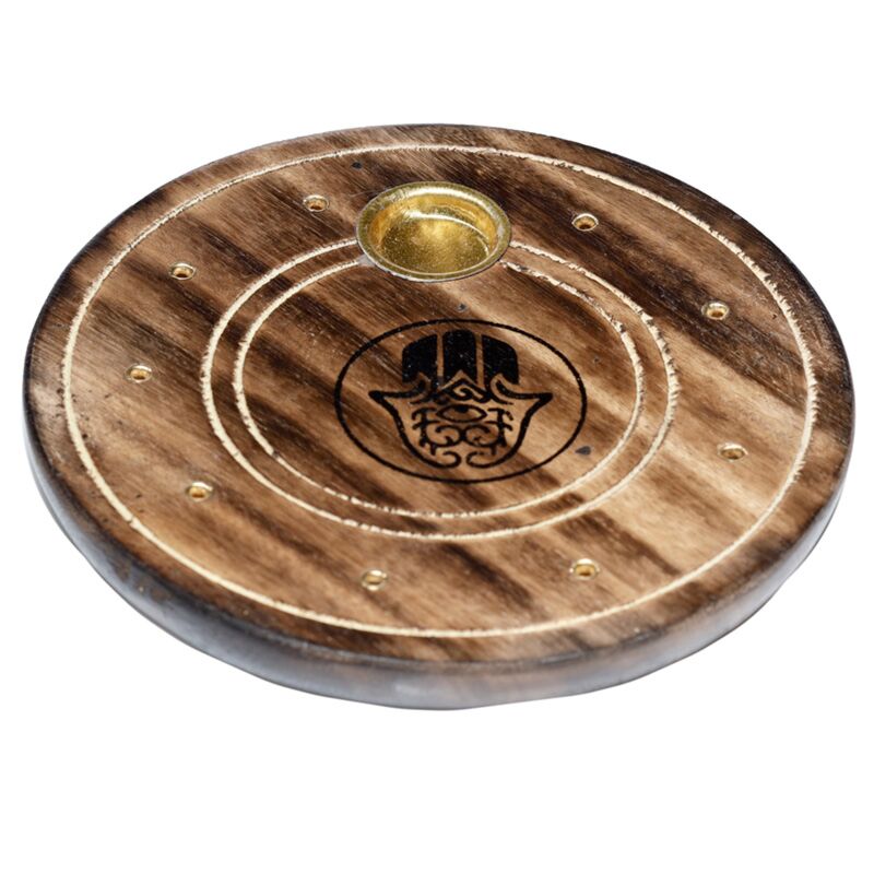 Mango Wood Round Hamsa Encens Support