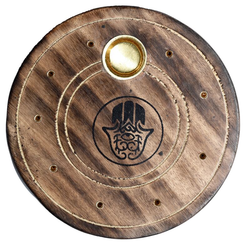 Mango Wood Round Hamsa Encens Support