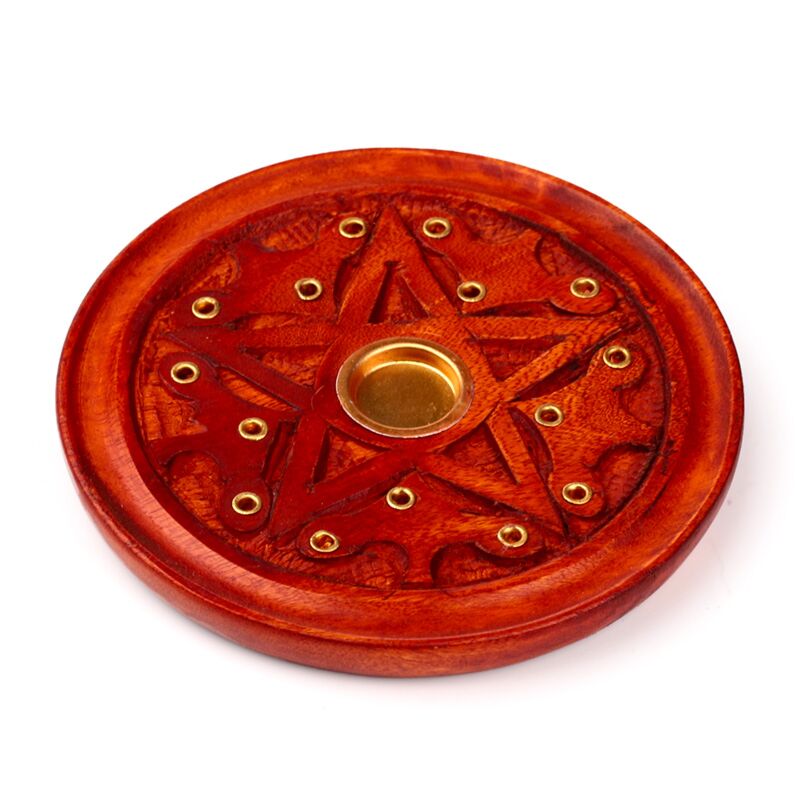 Mango Wood Round Encens Holder Cut Star