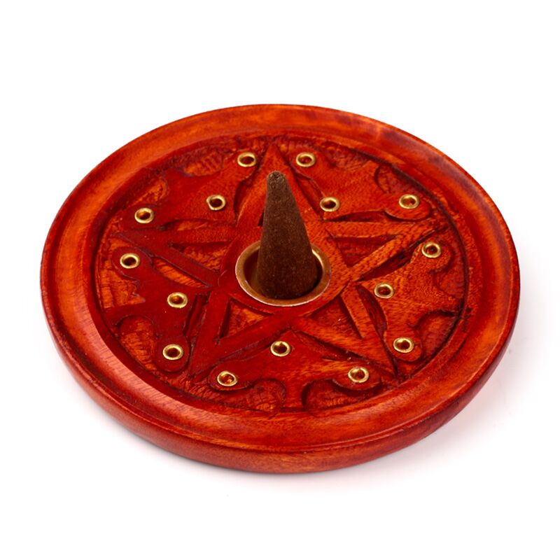 Mango Wood Round Encens Holder Cut Star