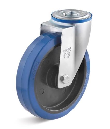 Torwegge roulette pivotante caoutchouc bleu ø100 fixation par boulon en plastique