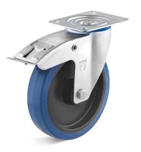 Torwegge roulette pivotante avec frein caoutchouc bleu ø200 plastique