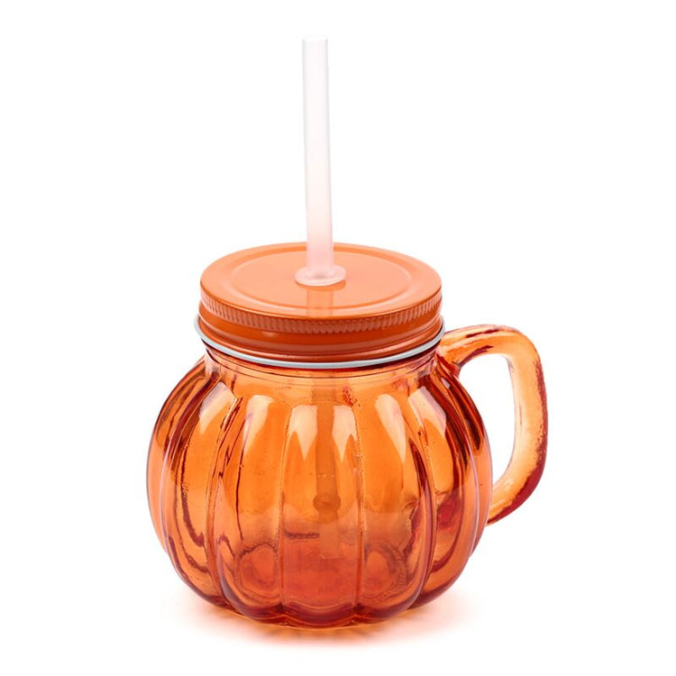 Tasse de consommation de verre à pot de citrouille avec paille et dekel