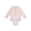 Sunset Grid | Troisse de bain UV Girls Orange White avec manches longues
