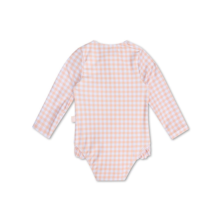 Sunset Grid | Troisse de bain UV Girls Orange White avec manches longues